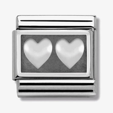 Nomination Double Hearts Oxidised Link