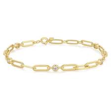 Ania Haie Gold Plated Bezel Station Paper Clip Chain Bracelet