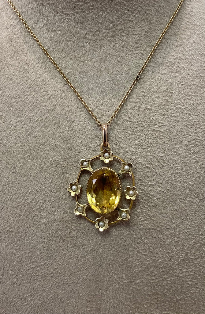 Vintage 9ct Citrine and Pearl Pendant