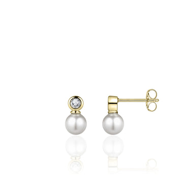 Gisser Bezel and Pearl Earrings