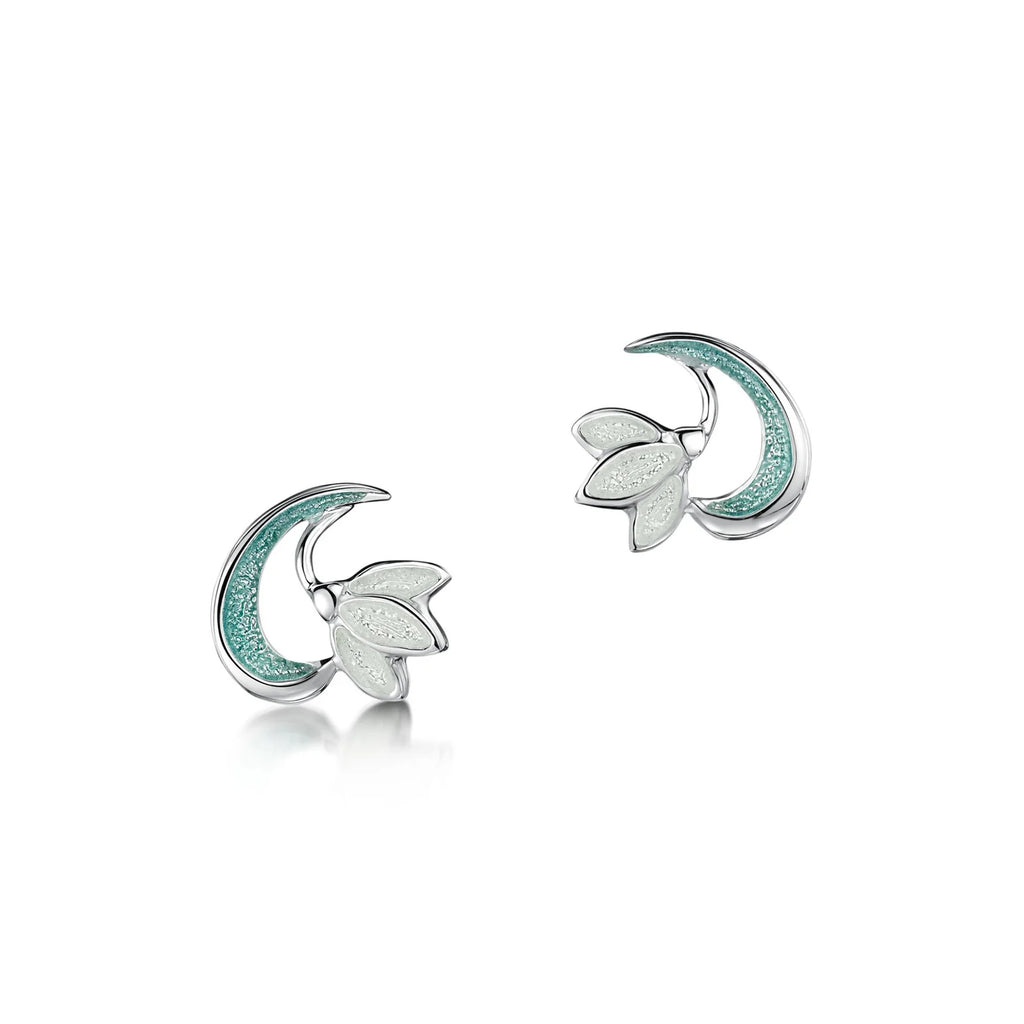 Sheila Fleet Snowdrop Stud Earrings in Leaf Enamel