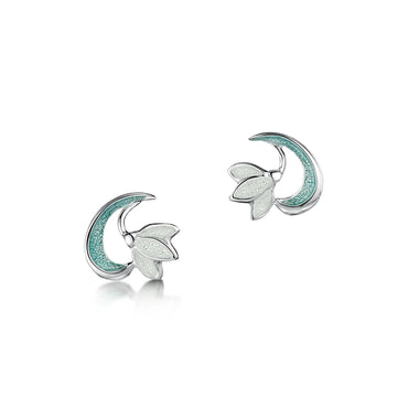 Sheila Fleet Snowdrop Stud Earrings in Leaf Enamel