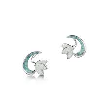 Sheila Fleet Snowdrop Stud Earrings in Leaf Enamel