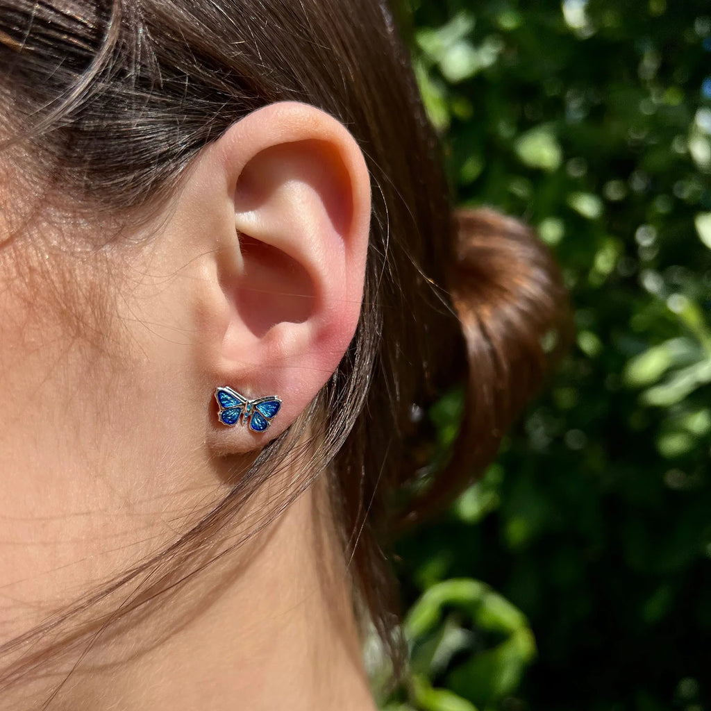 Sheila Fleet Holly Blue Butterfly Small Enamel Earrings
