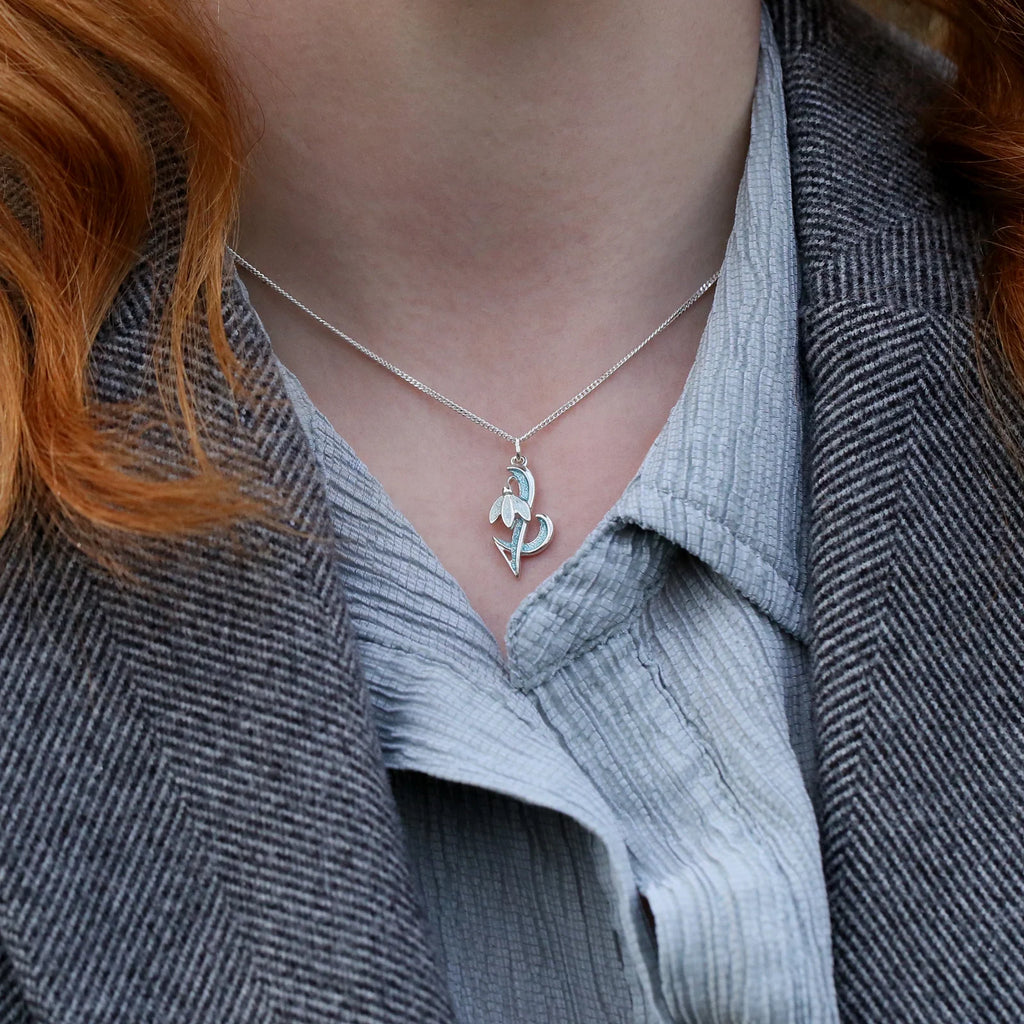 Sheila Fleet Small Snowdrop Pendant in Leaf Enamel