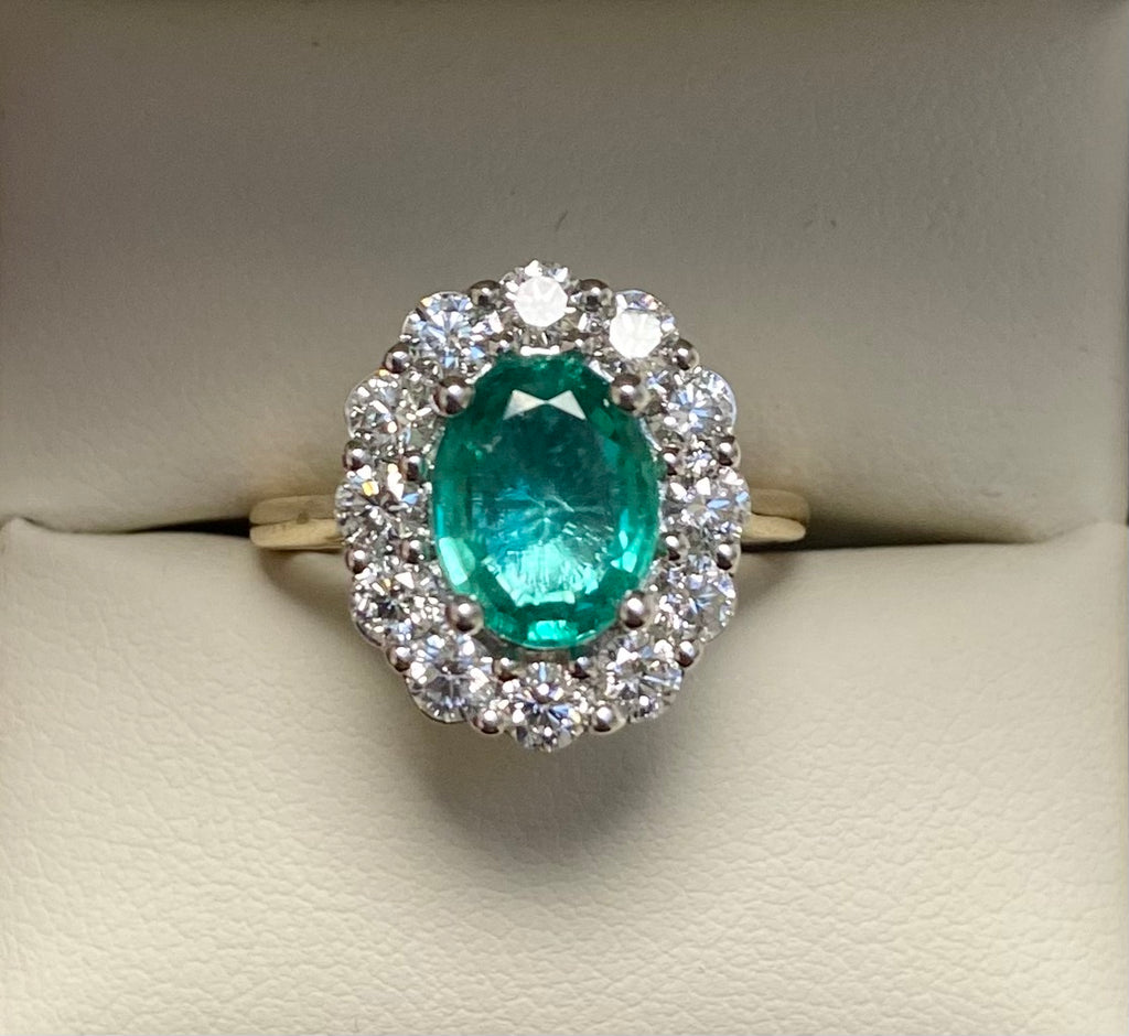 18ct Emerald and Diamond Cluster Ring