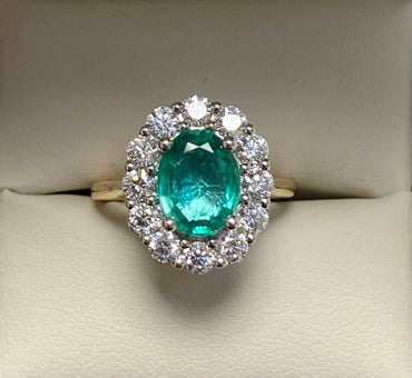 18ct Emerald and Diamond Cluster Ring