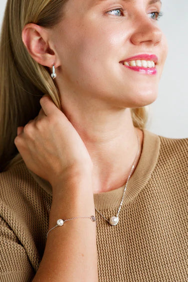 Georgini Silver Oval Pearl Hoop Earrings