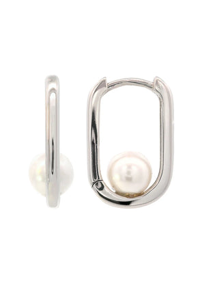 Georgini Silver Oval Pearl Hoop Earrings