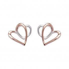 Unique Silver & Rose Double Heart Earrings