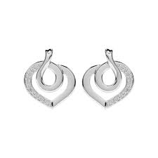 Unique Silver Cubic Zirconia Heart Earrings