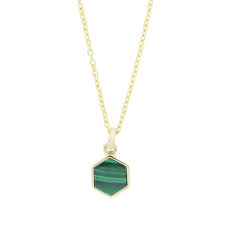 Unique 18ct Gold Plated Malachite Hexagon Pendant