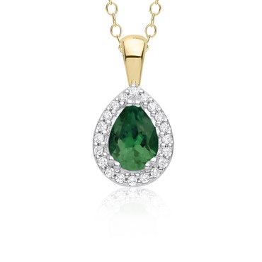 9ct Emerald and Diamond Pear Shape Pendant