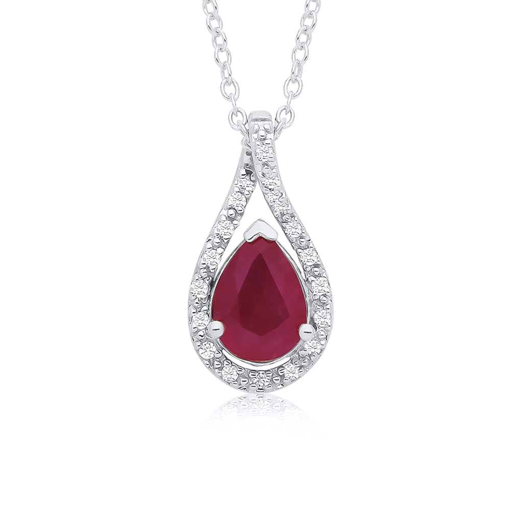 9ct Ruby and Diamond Pear Shaped Pendant