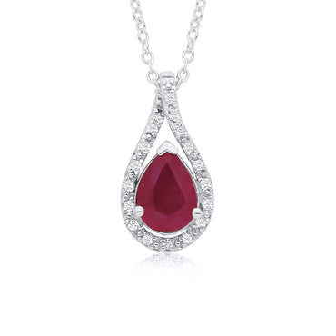 9ct Ruby and Diamond Pear Shaped Pendant