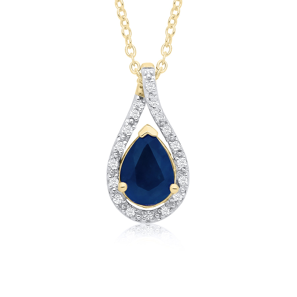 9ct Sapphire and Diamond Pear Shaped Pendant