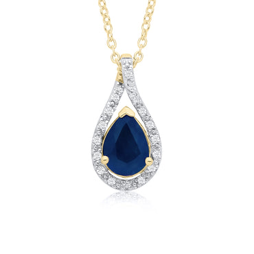 9ct Sapphire and Diamond Pear Shaped Pendant