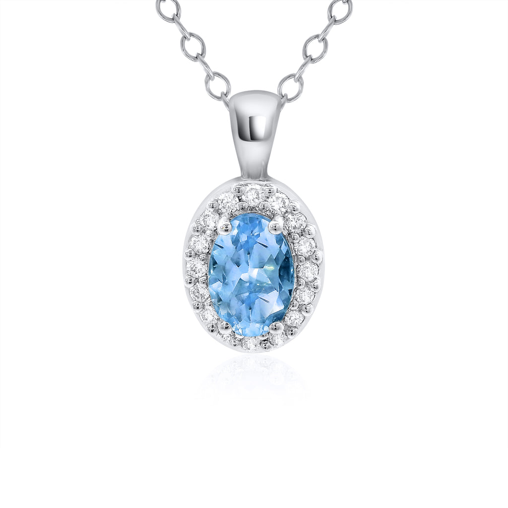 9ct Blue Topaz and Diamond Pendant