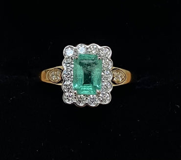 9ct Emerald and Diamond Ring