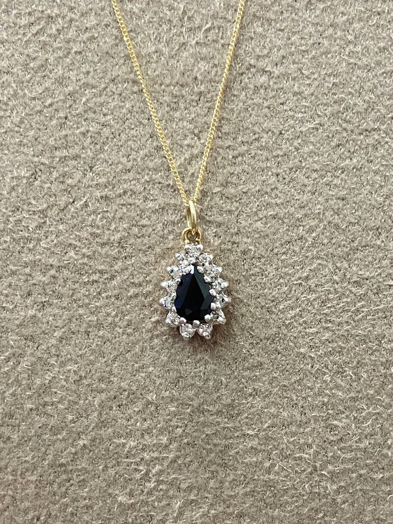 Vintage Sapphire and Diamond Pear Shape Pendant