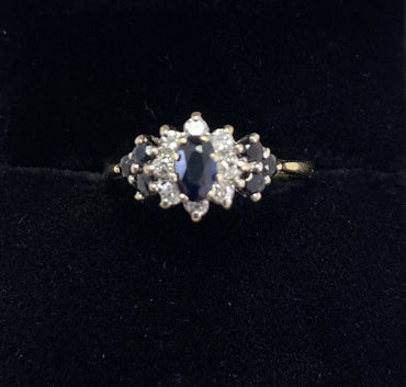 Vintage 9ct Sapphire & Diamond Cluster Ring