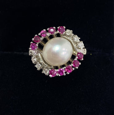 Pre-Loved 14ct Pearl, Ruby & Diamond Ring