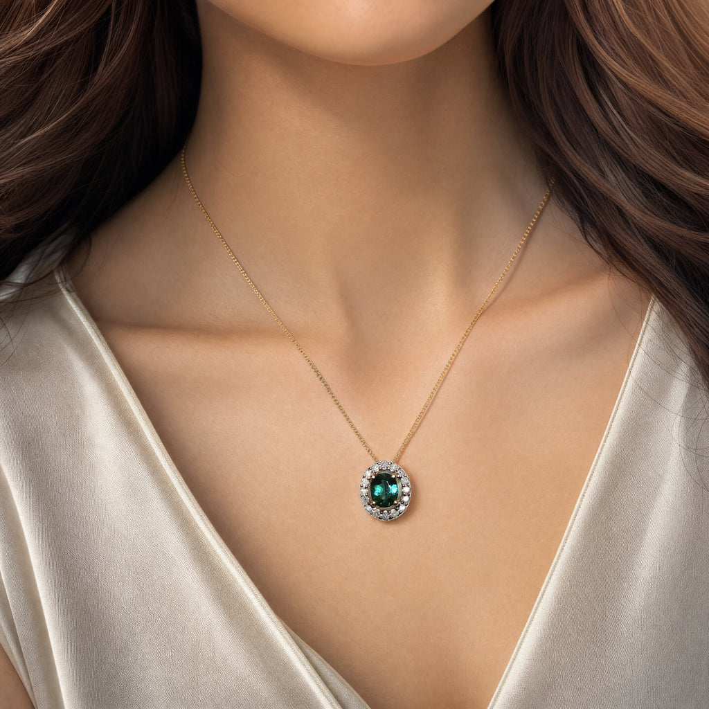 Tourmaline & Diamond Halo Pendant