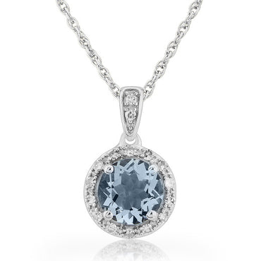 9ct White Gold Aquamarine & Diamond Cluster Necklace