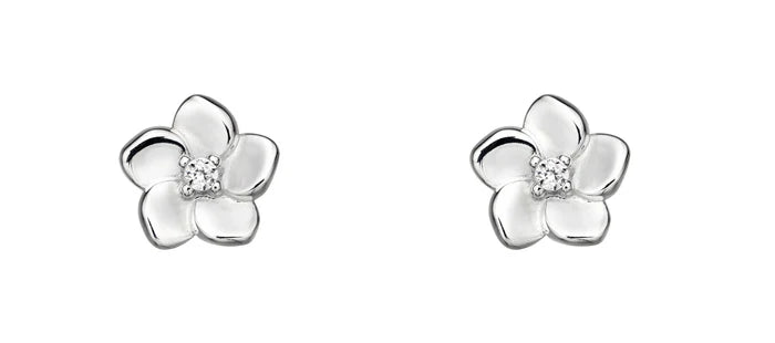 Silver Cherry Blossom Stud Earrings