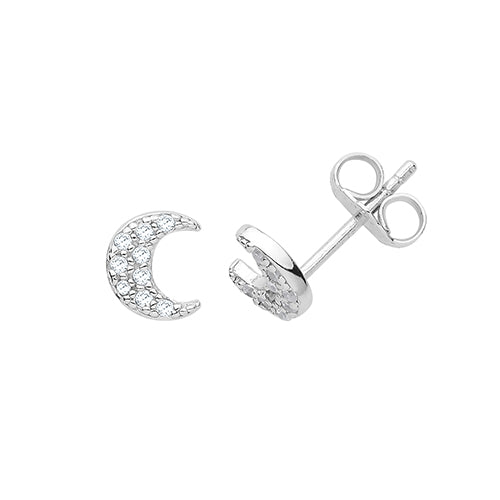 Silver CZ Moon Kids Earrings