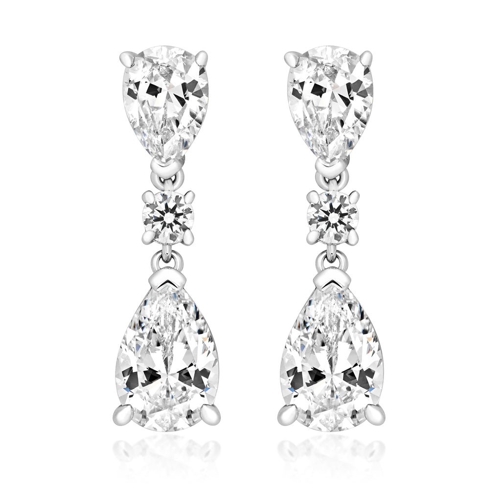 Silver Triple Drop CZ Earrings