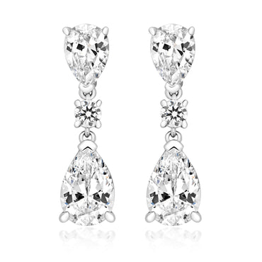 Silver Triple Drop CZ Earrings
