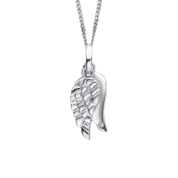 D for Diamond Silver Wings Pendant