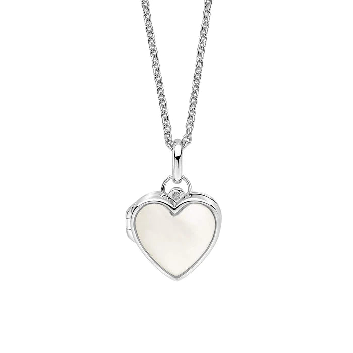D For Diamond Mother of Pearl Heart Locket