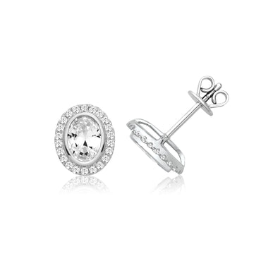 Silver & Co. Oval Halo CZ Earrings