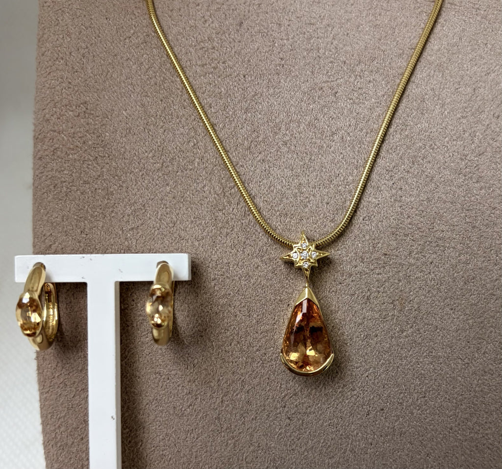 Pre-Loved 18ct Citrine and Diamond Pendant and Earring Set