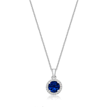 Silver & Co. Blue CZ Round Halo Pendant