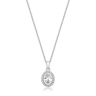 Silver & Co. Oval Halo CZ Pendant