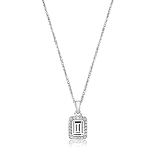 Silver & Co Emerald Cut CZ Pendant