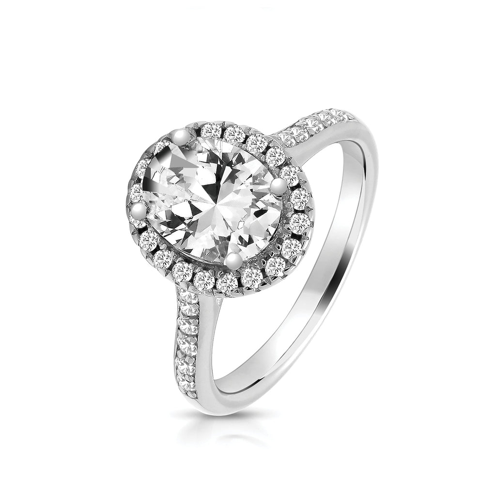 Silver Cubic Zirconia Oval Halo Ring