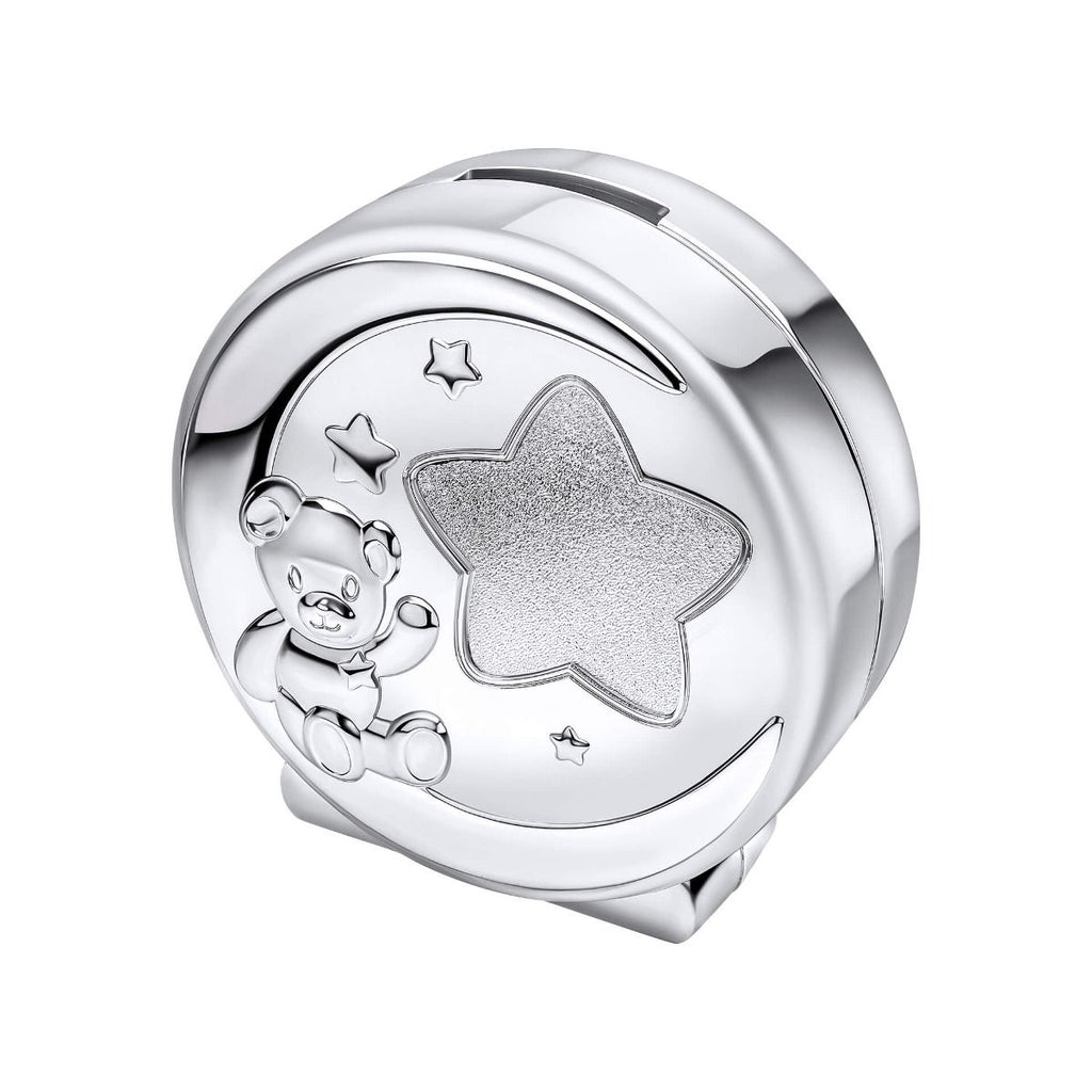 Silver Plated Teddy Moon & Stars Money Box