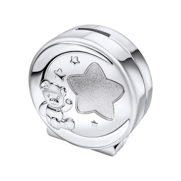 Silver Plated Teddy Moon & Stars Money Box