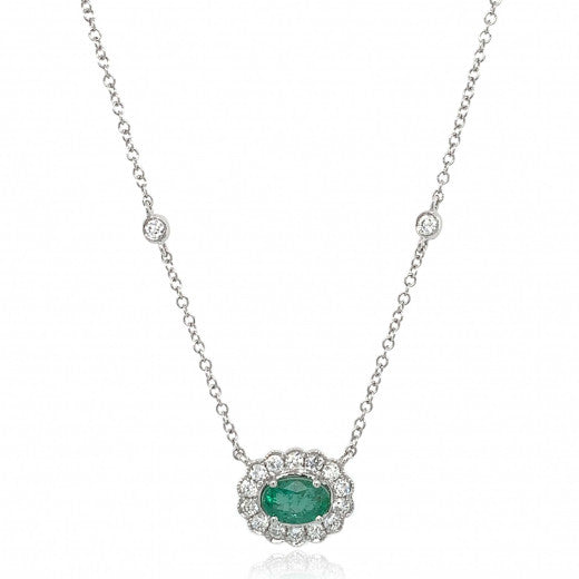9ct White Gold Emerald & Diamond Necklet
