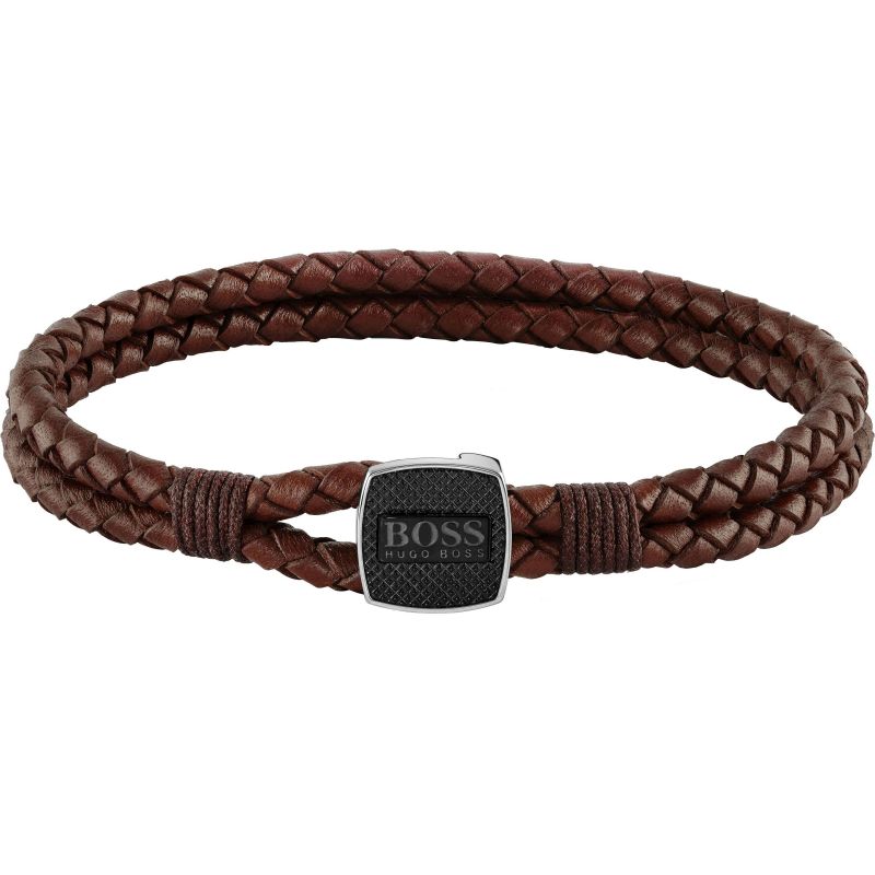 Boss Gents Brown Leather Bracelet