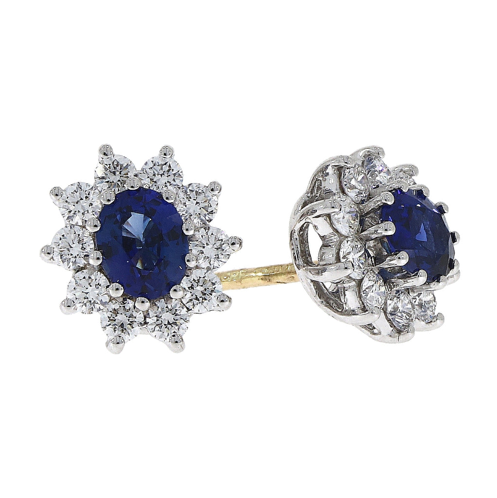 18ct Yellow Gold Sapphire & Diamond Cluster Earrings