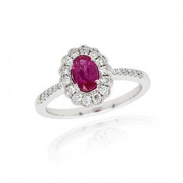 9ct White Gold Ruby & Diamond Cluster Ring