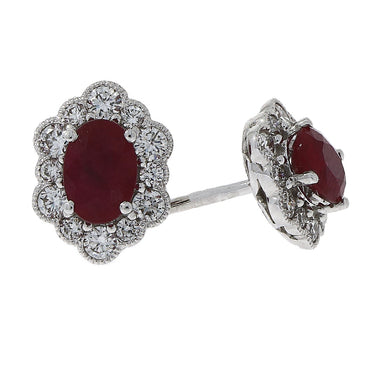 18ct White Gold Ruby & Diamond Cluster Earrings