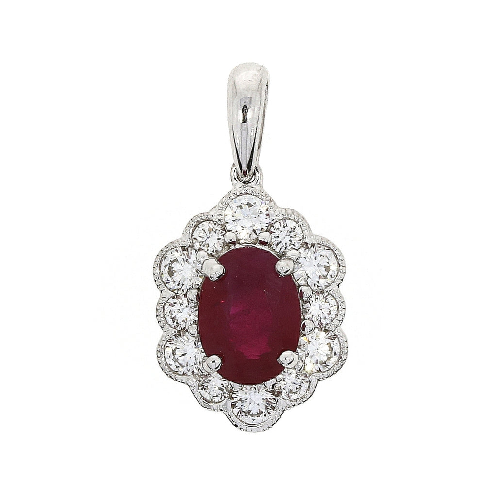 18ct White Gold Ruby & Diamond Pendant (Chain Included)