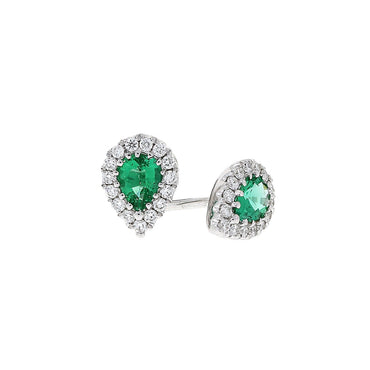 18ct White Gold Emerald & Diamond Teardrop Earrings