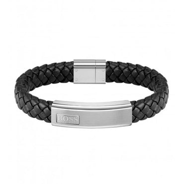 Boss Gents Black Leather Bracelet